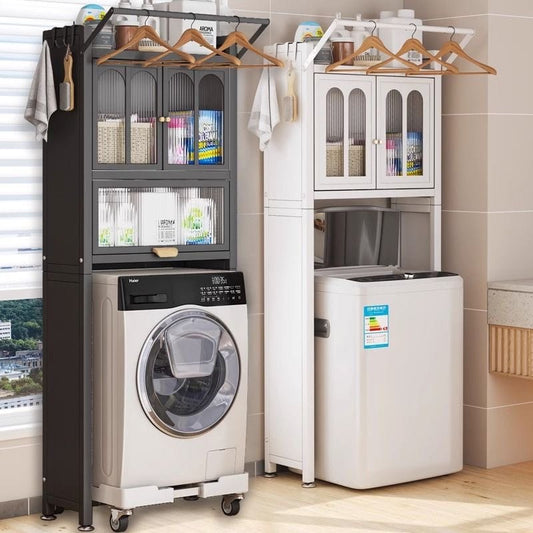 Premium Washing Machine Organizer with Dust - Proof Cabinet | Space - Saving Laundry Storage Rack | 70x25x172.5 cm | - Elegant Households KE