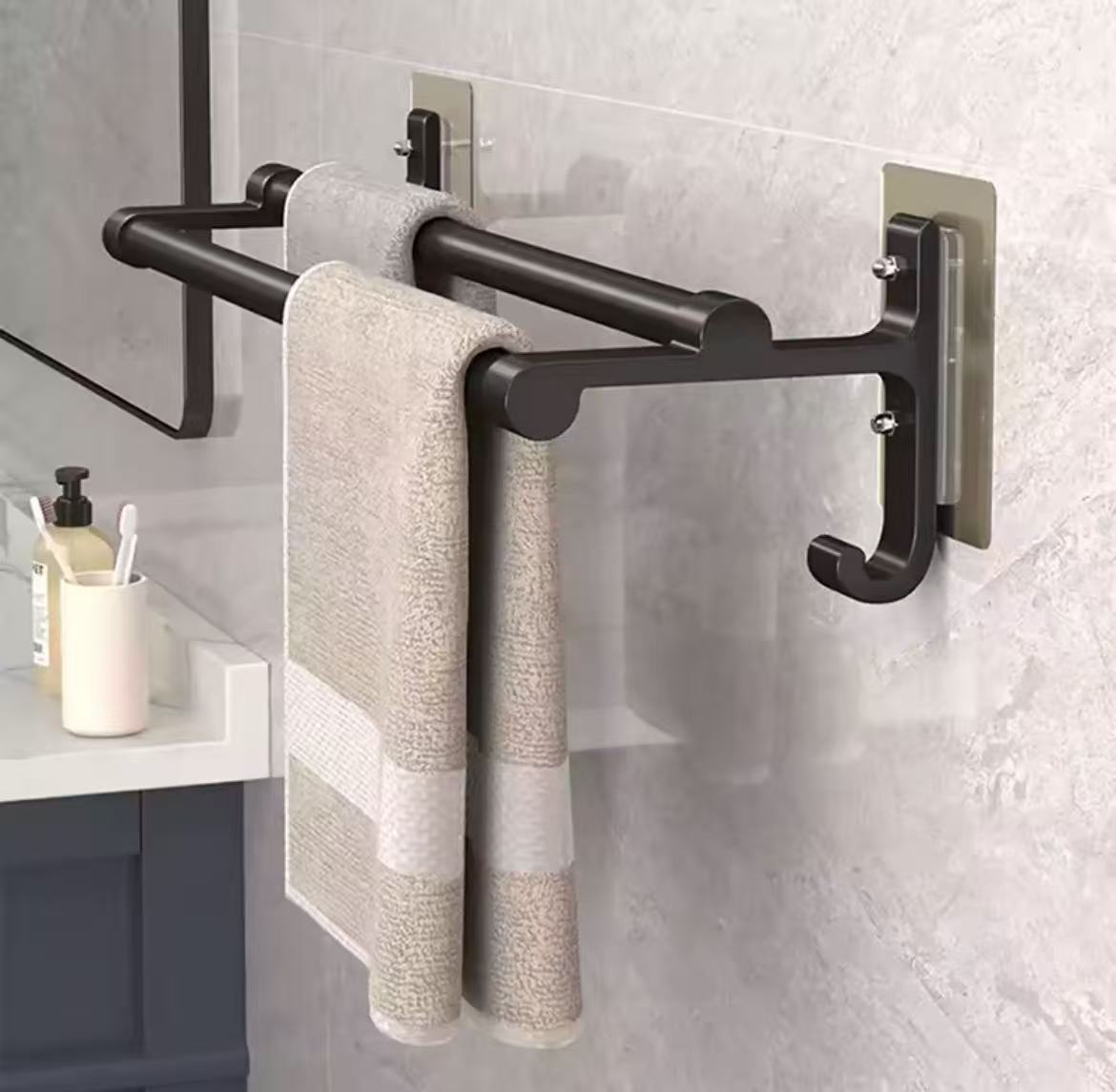 Punch - Free Wall Towel Rack | 60cm Adhesive Bathroom Holder | - Elegant Households KE