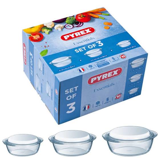 Pyrex Casserole Set 1.4L 2.1L 3L Heat - Resistant Glass | - Elegant Households KE