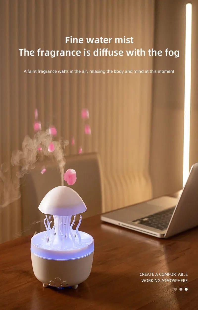Raindrop Aromatherapy Jellyfish Rotating Air Humidifier | LED Cool Mist Diffuser. | - Elegant Households KE