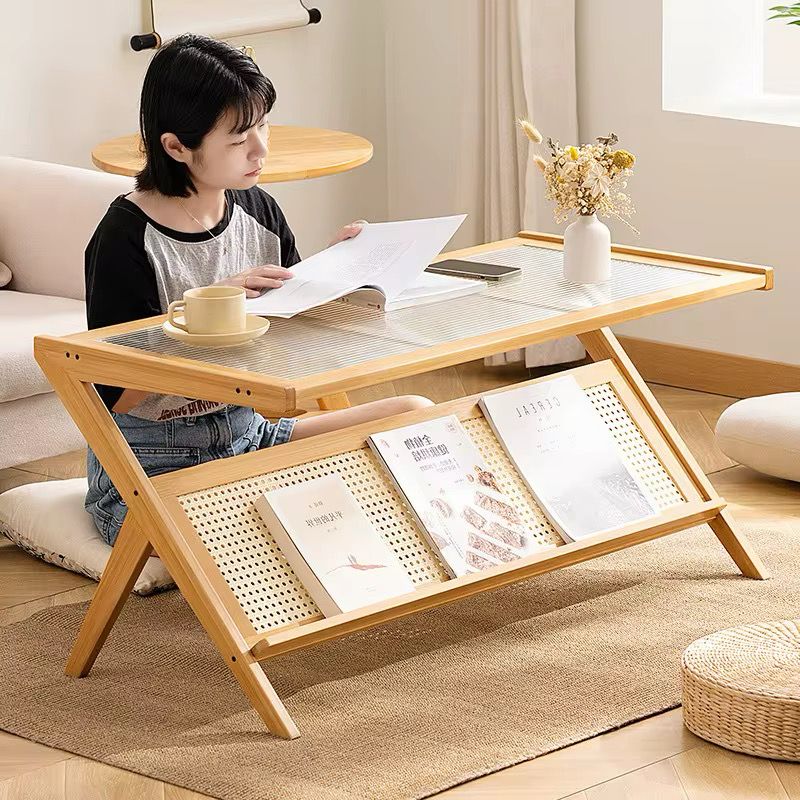 Rattan Coffee Table with Storage Shelf | - Elegant Households KE