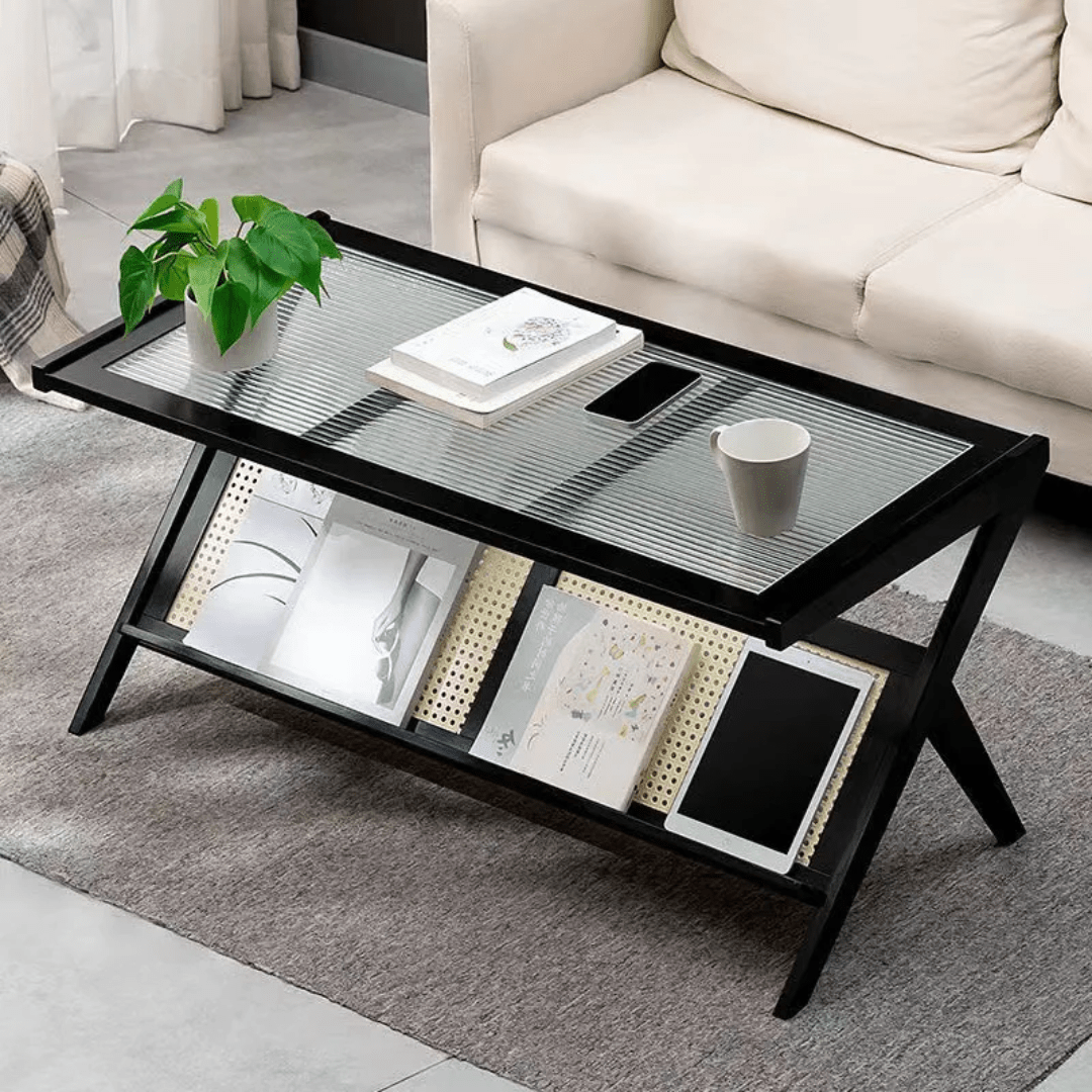 Rattan Coffee Table with Storage Shelf | - Elegant Households KE