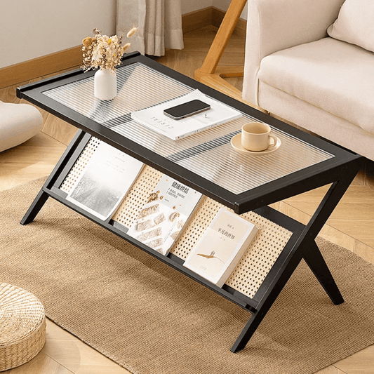 Rattan Coffee Table with Storage Shelf | - Elegant Households KE