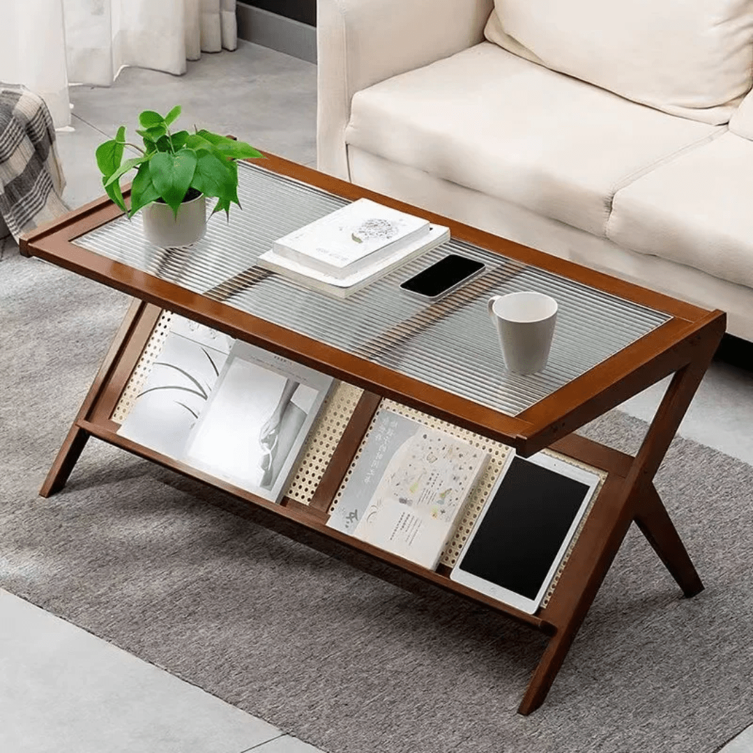 Rattan Coffee Table with Storage Shelf | - Elegant Households KE