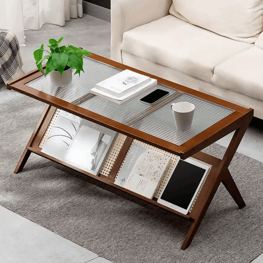 Rattan Coffee Table with Storage Shelf | - Elegant Households KE
