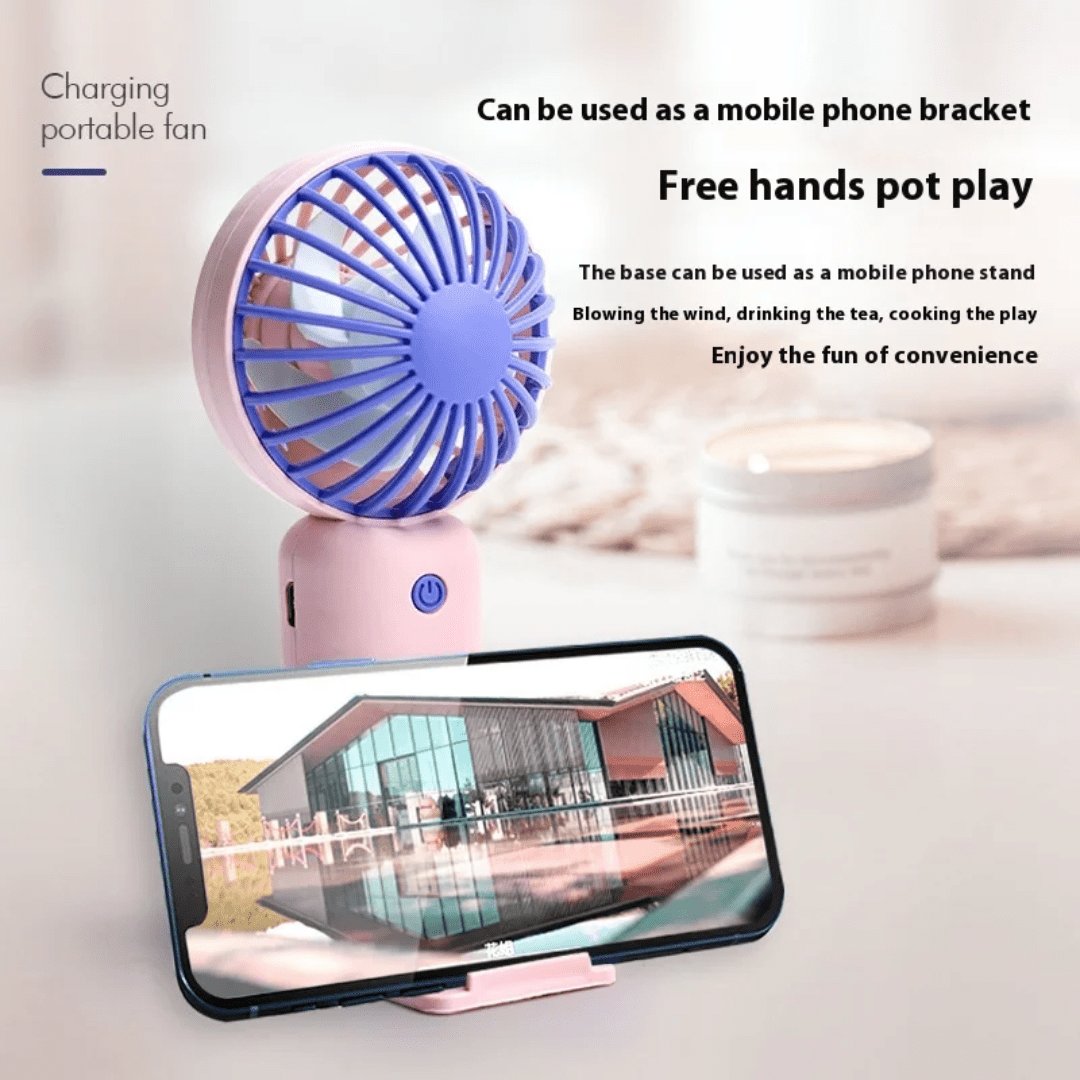 RECHARGEABLE PORTABLE HANDHELD FAN WITH STAND BASE | - Elegant Households KE