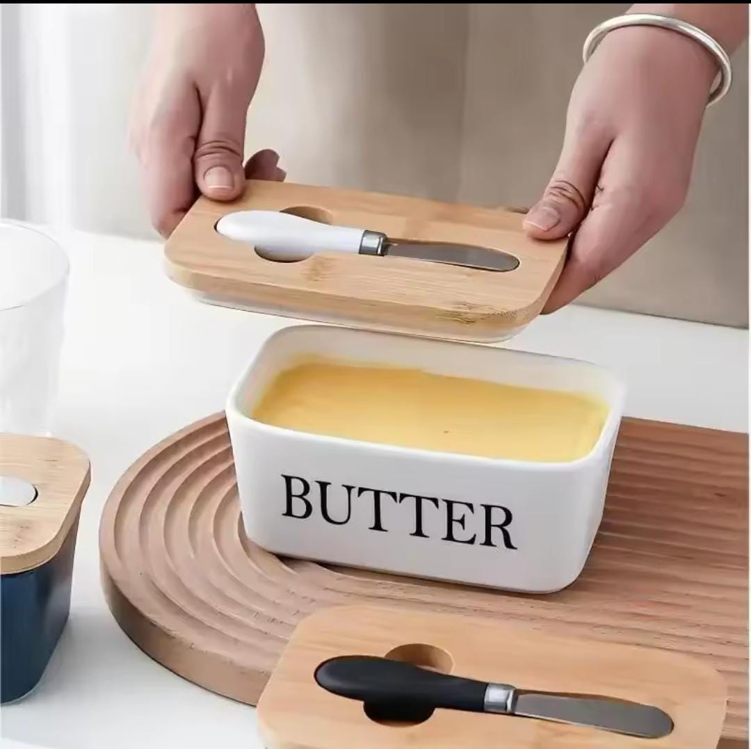 Rectangular Butter Dish – Ceramic & Bamboo Lid in Kenya