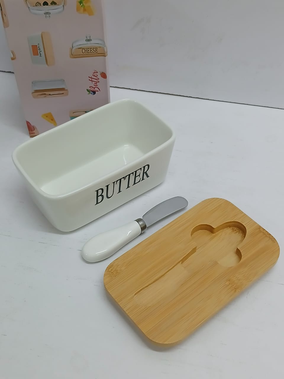 Rectangular Butter Dish – Ceramic & Bamboo Lid in Kenya