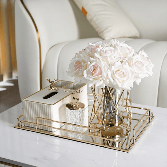 Rectangular Gold Mirror Tray – Luxury Decorative Vanity & Serving Tray for Home Decor | - Elegant Households KE
