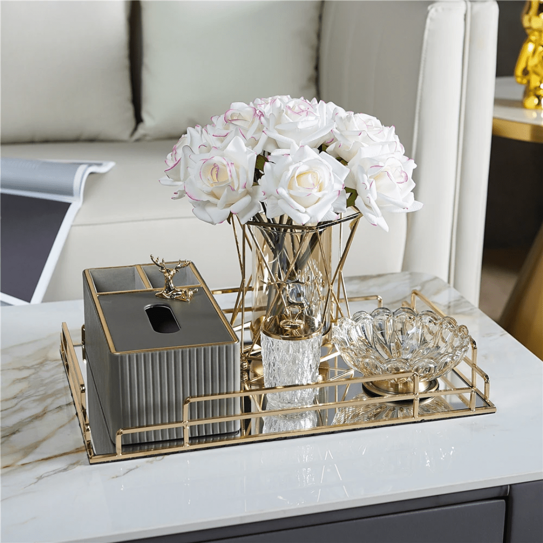 Rectangular Gold Mirror Tray – Luxury Decorative Vanity & Serving Tray for Home Decor | - Elegant Households KE