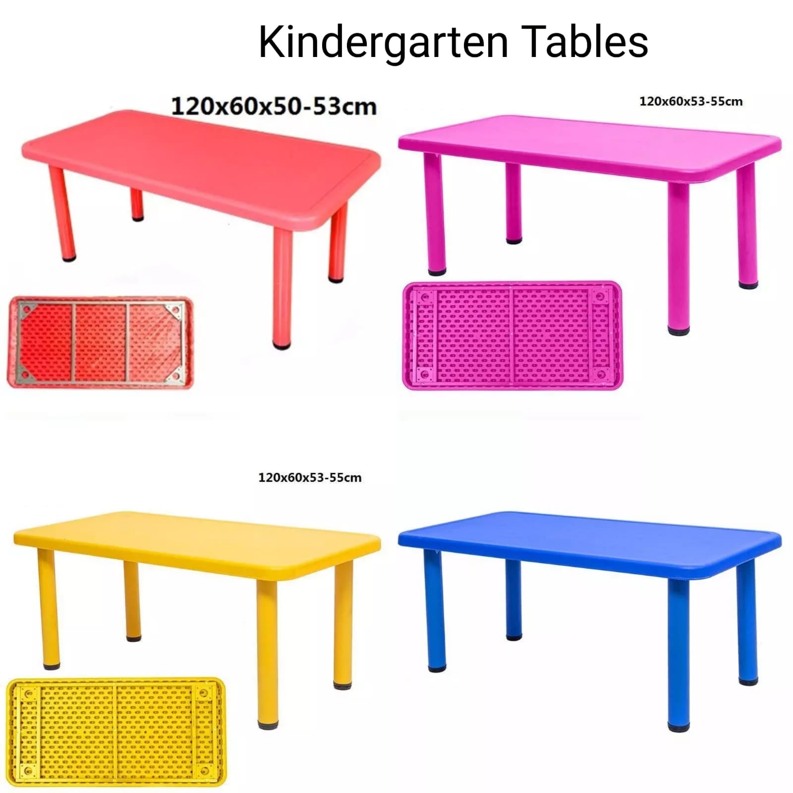 Rectangular Kindergarten Table – Unbreakable Plastic Top & Durable Metal Legs – Red, Blue, Green, Yellow | - Elegant Households KE