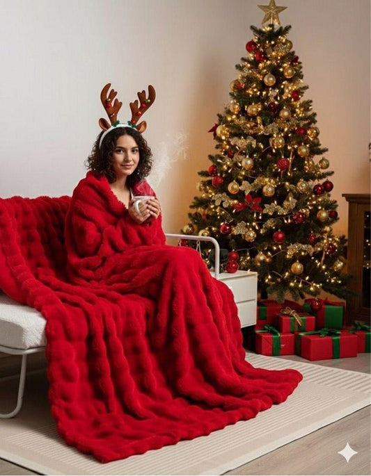 Red Cozy Christmas Bubble Blanket | - Elegant Households KE