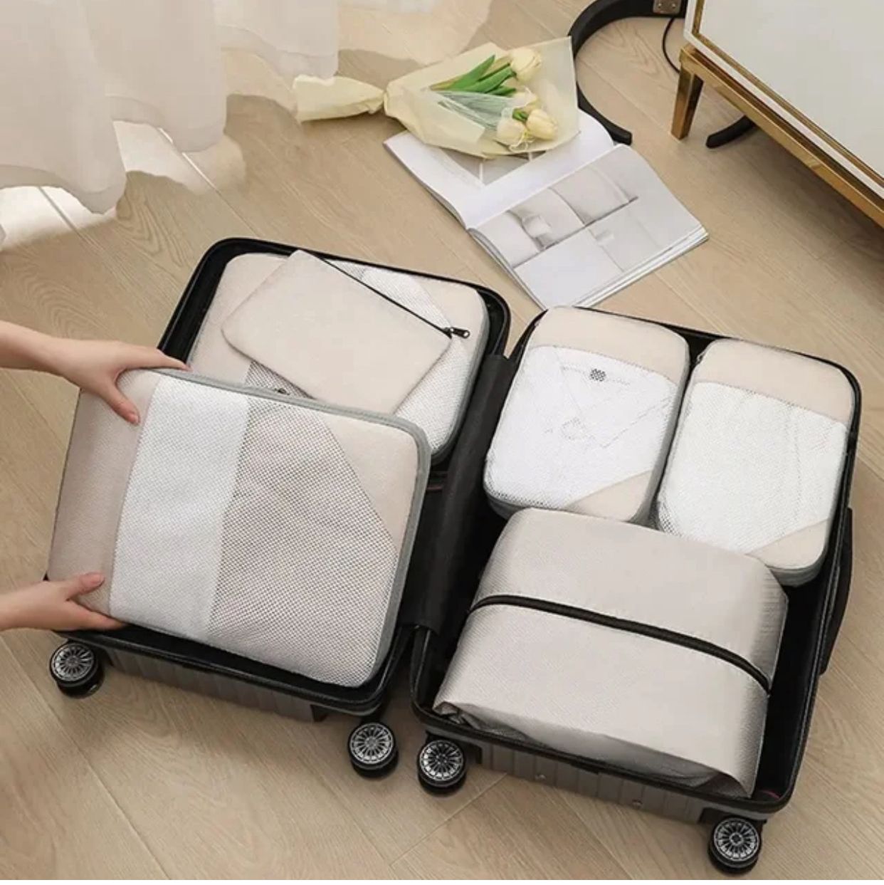 Reduce luggage size with the latest 8pcs Travel Suitcase Compression Cubes | - Elegant Households KE