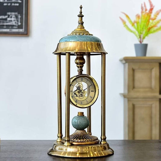 Retro Mantle Desktop Clock – Vintage Brass Table Clock with Pendulum | - Elegant Households KE