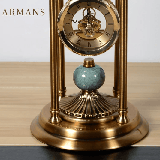 Retro Mantle Desktop Clock – Vintage Brass Table Clock with Pendulum | - Elegant Households KE