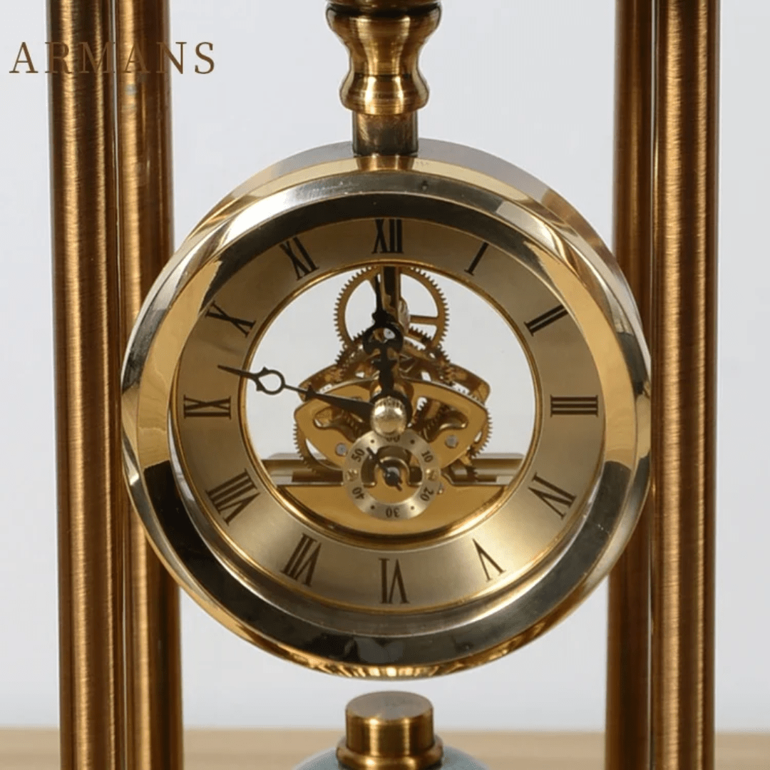 Retro Mantle Desktop Clock – Vintage Brass Table Clock with Pendulum | - Elegant Households KE