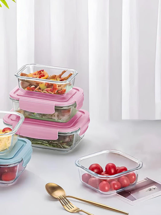 Borosilicate Glass Food Storage Containers with Airtight Leakproof Lids – Set of 3 (410ml, 680ml, 1040ml)