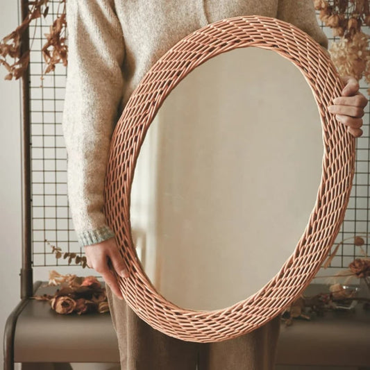 Modern Oval Rattan & Bamboo Decorative Mirror