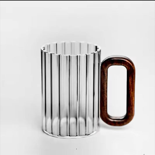 Stylish Heat Resistant Borosilicate Ribbed Glass Mug