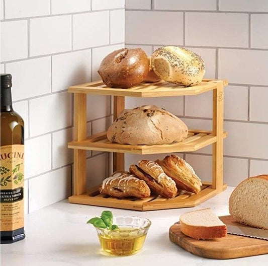 3 tier CORNER BAMBOO KITCHEN STORAGE SPICE RACK