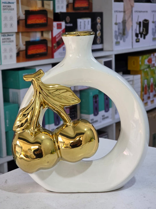Elegant Golden Cherry Ceramic Vase