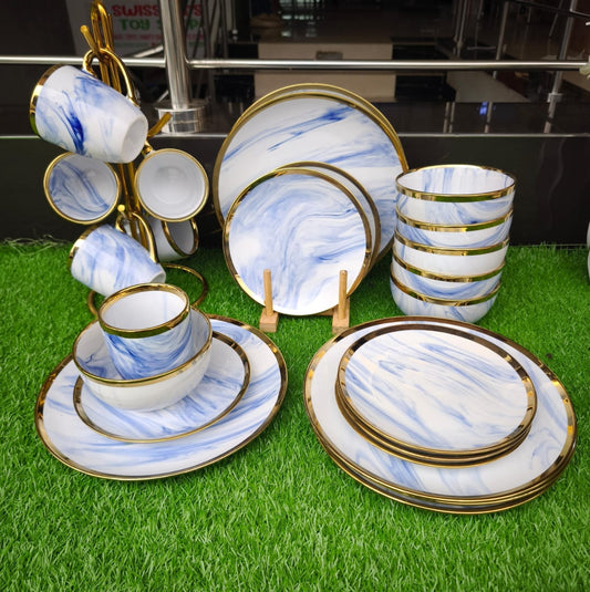 24pcs Dinner Set with Gold Rim – Elegant Porcelain Plates, Bowls & Mugs