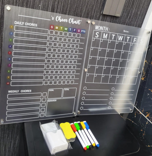 2 Pieces Magnetic Chores Planner for Refrigerator – Dry Erase Chore Chart with 5 Markers and Eraser, Reusable Weekly Family Organizer Board for Kids and Adults