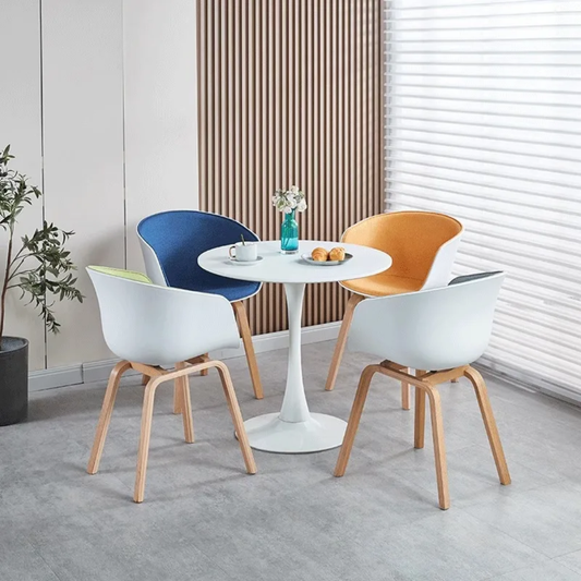 Wooden Top Round Table with Metal Base