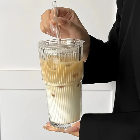650ml ribbed glass tumbler