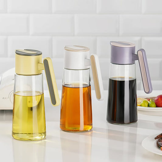 Glass Oil Dispenser 620ml – Auto Flip Design Bottle for Cooking Oil, Vinegar & Soy Sauce