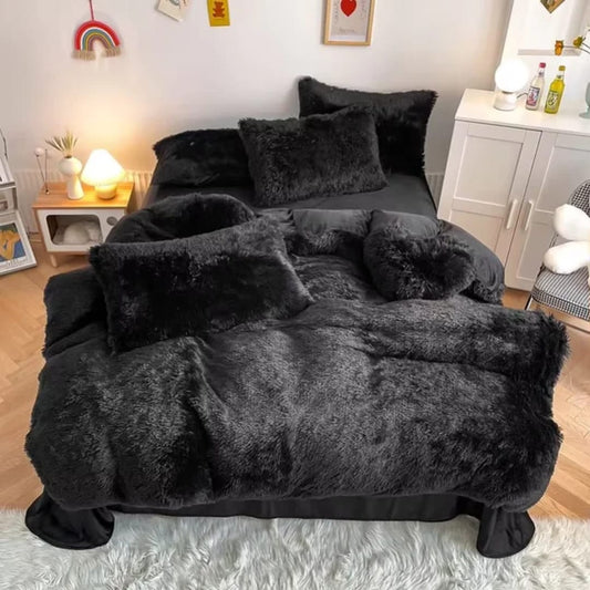 6pc Luxury designs Velvet plush Fluffy Duvet set