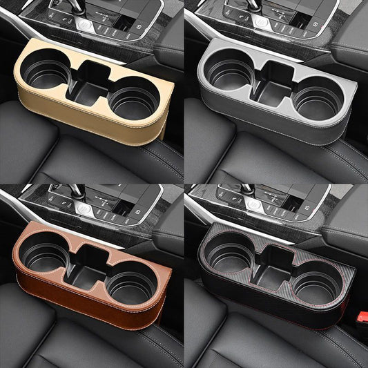 Premium Leather Car Cup & Phone Holder with Double Side Storage