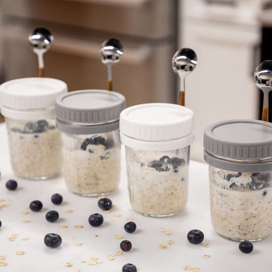 4pcs Overnight Oats Jar Set – 350ml Glass Containers with Spoon