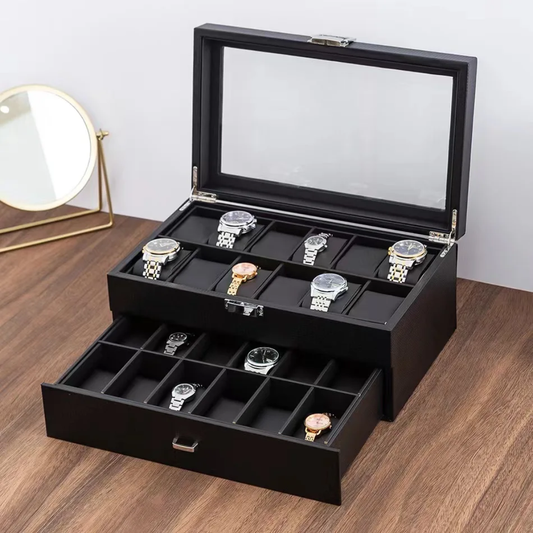 24-Slot Leather Watch Organizer Case – Luxury Jewellery Storage Box with Lock, Dust-Free Display for Men’s & Women’s Watches