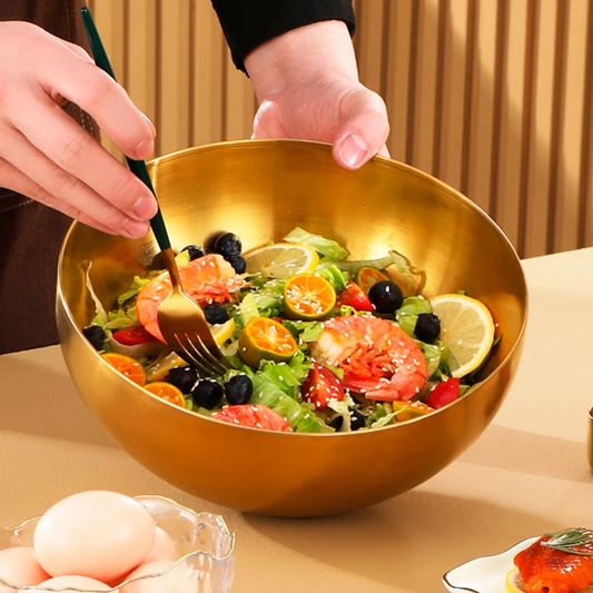 3L Gold Stainless Steel Ramen Bowl – 28cm Large Serving Bowl for Family Meals & Table Décor