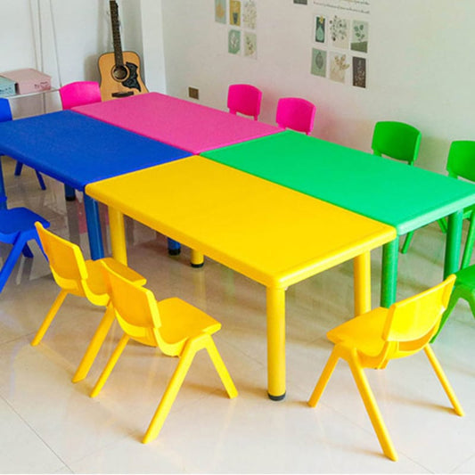 Rectangular Kindergarten Table – Unbreakable Plastic Top & Durable Metal Legs – Red, Blue, Green, Yellow