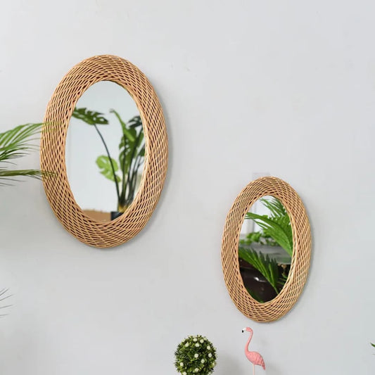 Modern Oval Rattan & Bamboo Decorative Mirror