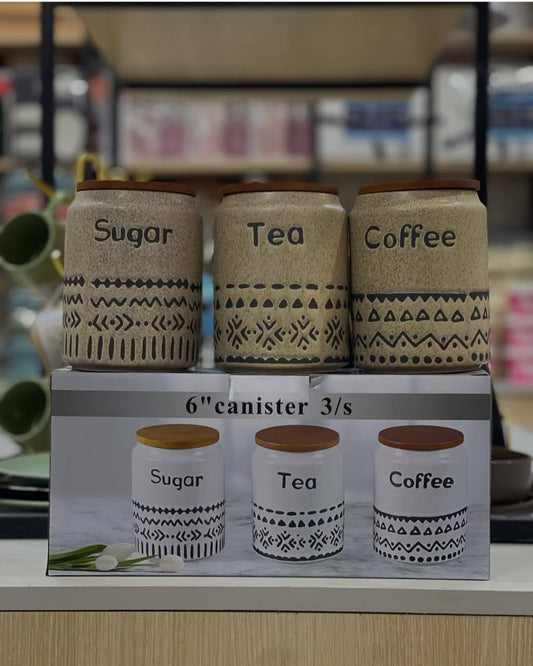 Durable Brown Ceramic Canisters for Pantry Organization