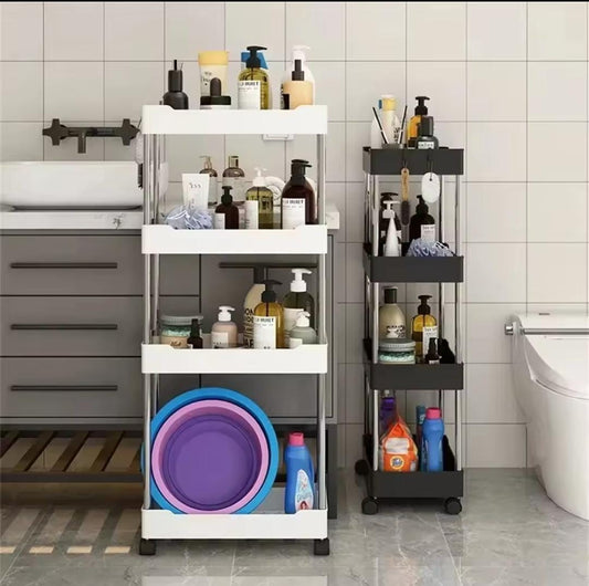 Multipurpose storage rack with wheels.