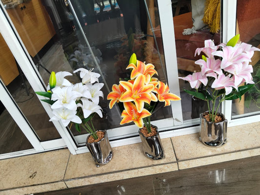 Large Silver Potted Tabletop Flowers