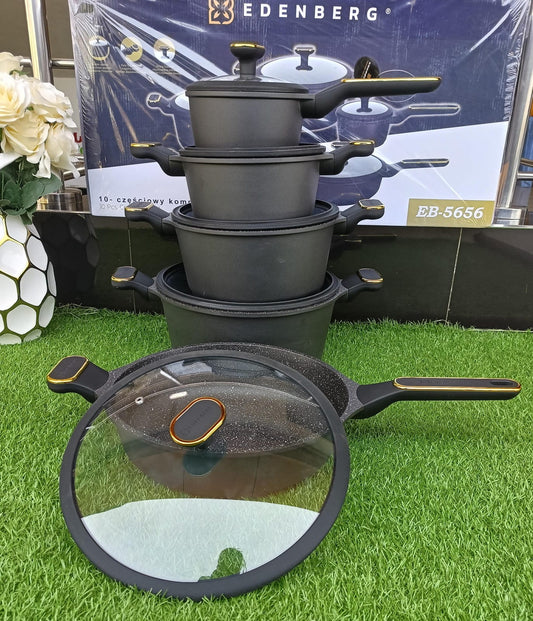 10pcs Edenburg Nonstick Cookware Set – Induction Bottom with Gold Handles