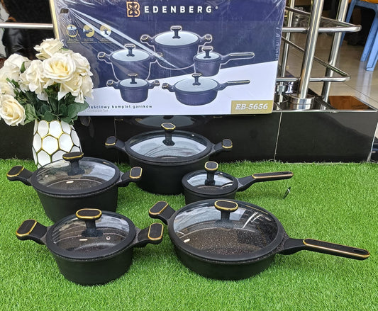 10pcs Edenburg Nonstick Cookware Set – Induction Bottom with Gold Handles