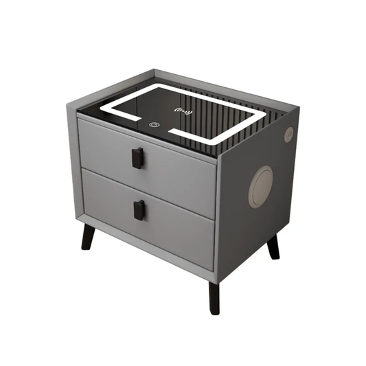 Modern Nightstand with LED, USB & 2 Drawers