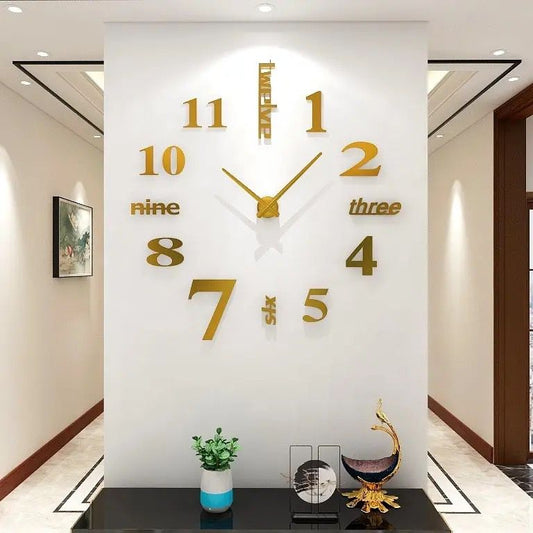3D Large Roman Numeral Acrylic Mirror Wall Clock Sticker with Pendulum