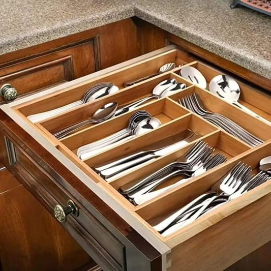 Multifunctional Big bamboo Expandable wooden cutlery drawer organizer