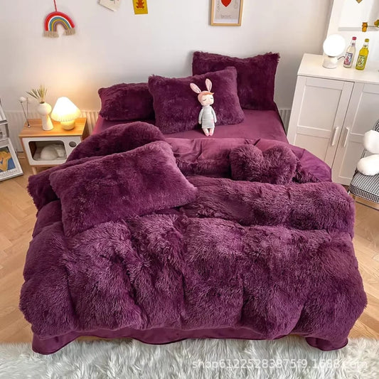 6pc Luxury designs Velvet plush Fluffy Duvet set