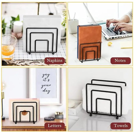 Modern Minimalist Metallic Serviette Holder – Black & Gold Napkin Organizer