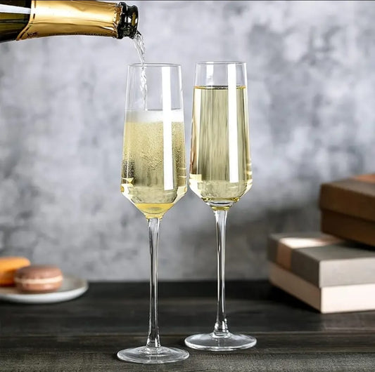 Set of 6 Champagne Flutes – Clear Long Stem Wine Glasses, 200ml Elegant Drinkware for Weddings, Parties & Celebrations