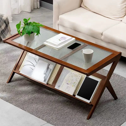 Rattan Coffee Table with Storage Shelf