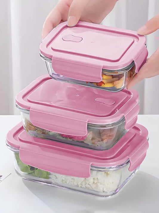 Borosilicate Glass Food Storage Containers with Airtight Leakproof Lids – Set of 3 (410ml, 680ml, 1040ml)
